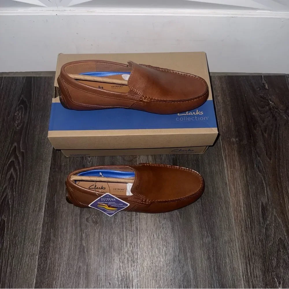 Clarks Markman Plain Cognac Leather Loafers Men’s 8.5M